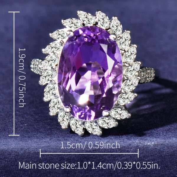 CUANAIR Elegant 925 Sterling Silver Ring with Natural Amethyst, Adjustable Plated Single Ring, for Women, Ideal for Valentine'S Day, Mother'S Day, Thanksgiving, Christmas - Image 2