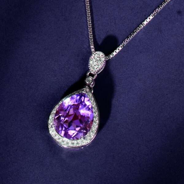 925 Silver Natural Amethyst Pendant Water Drop Shape Large and Fashionable Simple and Versatile High-end Pendant with 17.72inch 925 Silver Necklace as a Mother's Day Gift - Image 6
