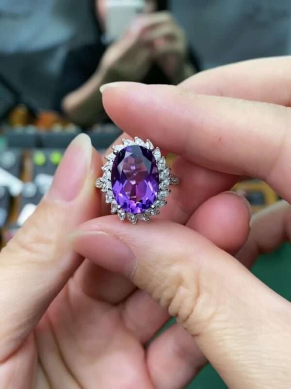 CUANAIR Elegant 925 Sterling Silver Ring with Natural Amethyst, Adjustable Plated Single Ring, for Women, Ideal for Valentine'S Day, Mother'S Day, Thanksgiving, Christmas - Image 10
