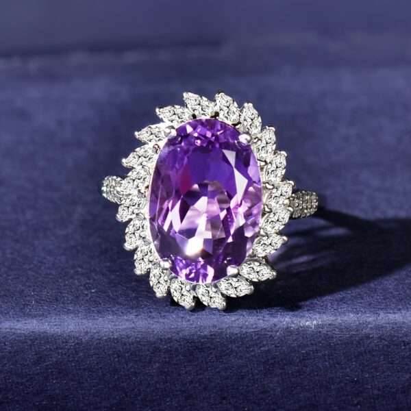 CUANAIR Elegant 925 Sterling Silver Ring with Natural Amethyst, Adjustable Plated Single Ring, for Women, Ideal for Valentine'S Day, Mother'S Day, Thanksgiving, Christmas - Image 3