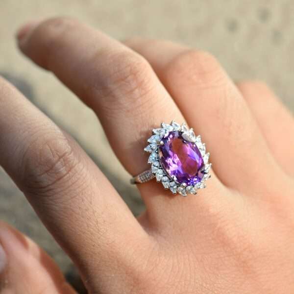 CUANAIR Elegant 925 Sterling Silver Ring with Natural Amethyst, Adjustable Plated Single Ring, for Women, Ideal for Valentine'S Day, Mother'S Day, Thanksgiving, Christmas - Image 5