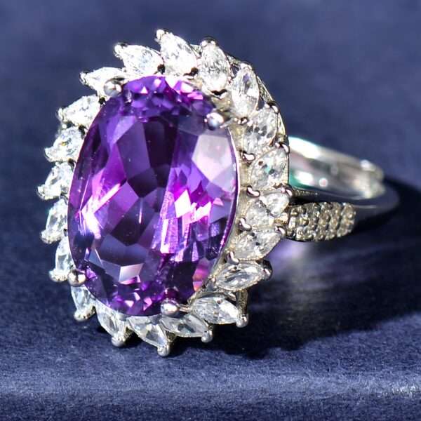 CUANAIR Elegant 925 Sterling Silver Ring with Natural Amethyst, Adjustable Plated Single Ring, for Women, Ideal for Valentine'S Day, Mother'S Day, Thanksgiving, Christmas - Image 6