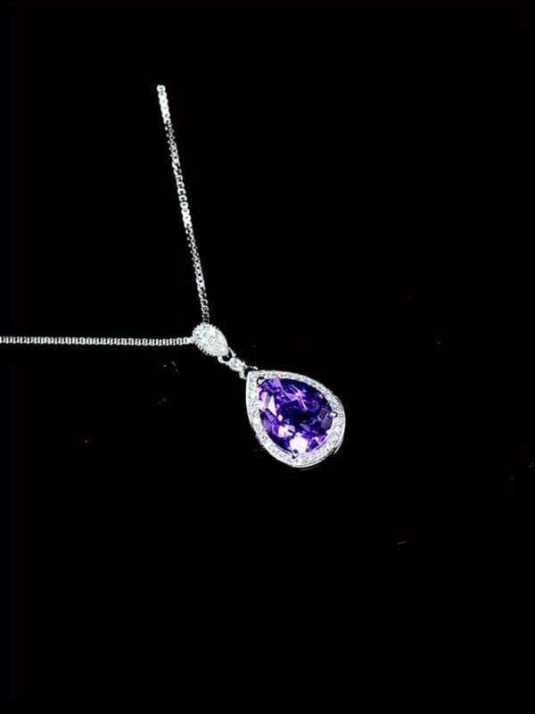 925 Silver Natural Amethyst Pendant Water Drop Shape Large and Fashionable Simple and Versatile High-end Pendant with 17.72inch 925 Silver Necklace as a Mother's Day Gift - Image 7