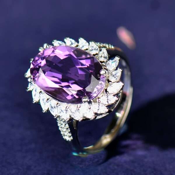 CUANAIR Elegant 925 Sterling Silver Ring with Natural Amethyst, Adjustable Plated Single Ring, for Women, Ideal for Valentine'S Day, Mother'S Day, Thanksgiving, Christmas - Image 8