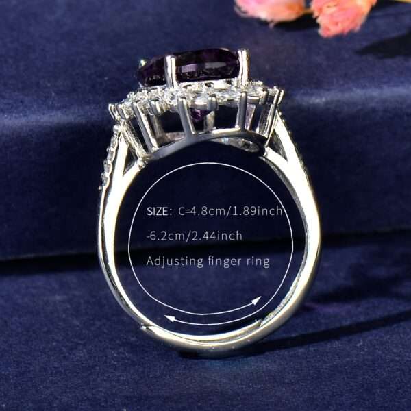 CUANAIR Elegant 925 Sterling Silver Ring with Natural Amethyst, Adjustable Plated Single Ring, for Women, Ideal for Valentine'S Day, Mother'S Day, Thanksgiving, Christmas - Image 4