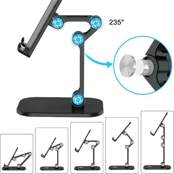 1pc Adjustable Phone Stand Holder, ABS Material, Foldable & Detachable, Compatible with 10.16-27.94 cm Smartphones/iPad/Tablet, Anti-Skid & Anti-Scratch Pads, Desk Mount - Black, Adjustable Gadget Holder | Foldable Design | Durable Abs Resin - Image 3