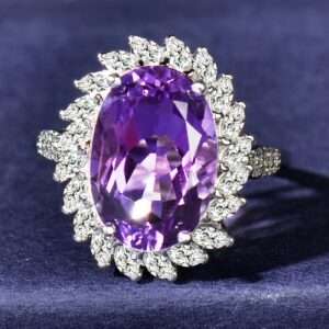 CUANAIR Elegant 925 Sterling Silver Ring with Natural Amethyst, Adjustable Plated Single Ring, for Women, Ideal for Valentine'S Day, Mother'S Day, Thanksgiving, Christmas