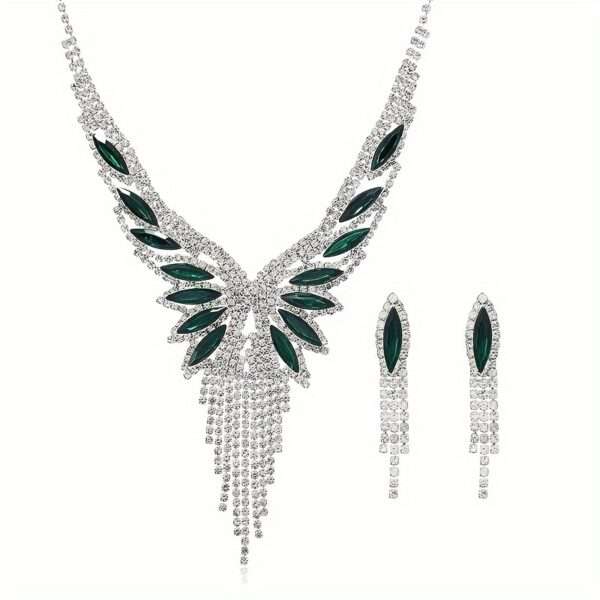 Dangle Earrings + Necklace Glamorous Jewelry Set Sparkling Tassel Design Paved Rhinestone Pick A Color U Prefer Evening Party Decor - Image 7