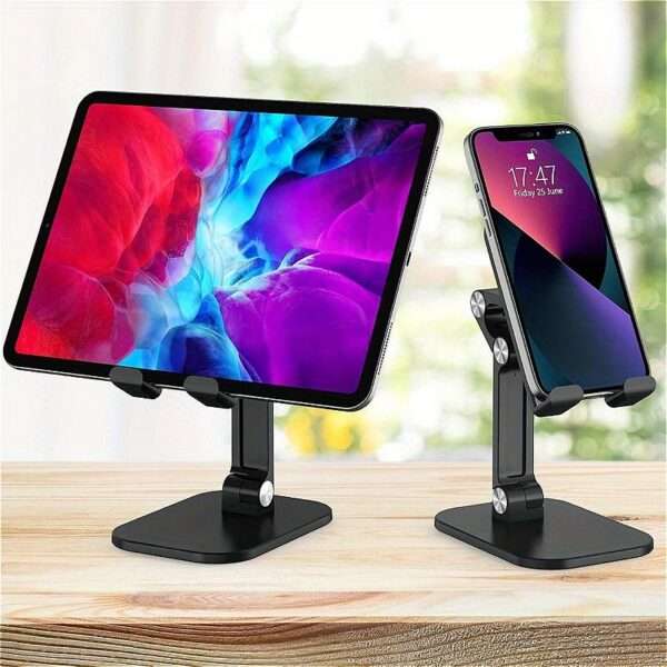 1pc Adjustable Phone Stand Holder, ABS Material, Foldable & Detachable, Compatible with 10.16-27.94 cm Smartphones/iPad/Tablet, Anti-Skid & Anti-Scratch Pads, Desk Mount - Black, Adjustable Gadget Holder | Foldable Design | Durable Abs Resin - Image 7