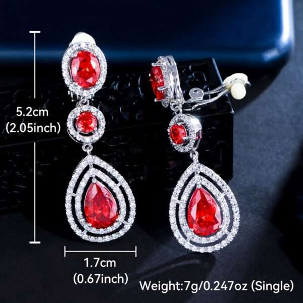 Luxury Shiny Blue Zirconia Elegant Long Bridal Wedding Evening Party Clip On Earrings for Women Vintage Engagement Birthday Mothers Day Banquet Jewelry - Image 4