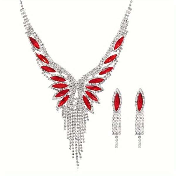 Dangle Earrings + Necklace Glamorous Jewelry Set Sparkling Tassel Design Paved Rhinestone Pick A Color U Prefer Evening Party Decor - Image 6