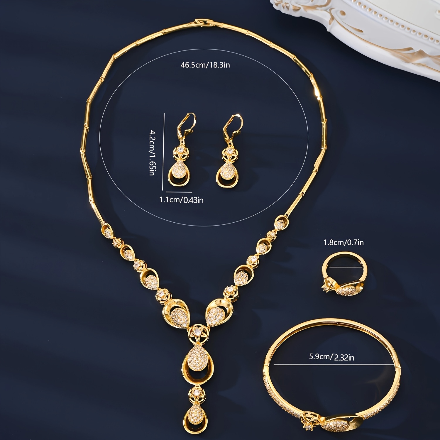 5pcs/set Fashionable Copper Cubic Zirconia Decoration Flower and Water Drop Detail Jewelry Set for Women'S Daily Life, Banquet, Wedding - Image 3