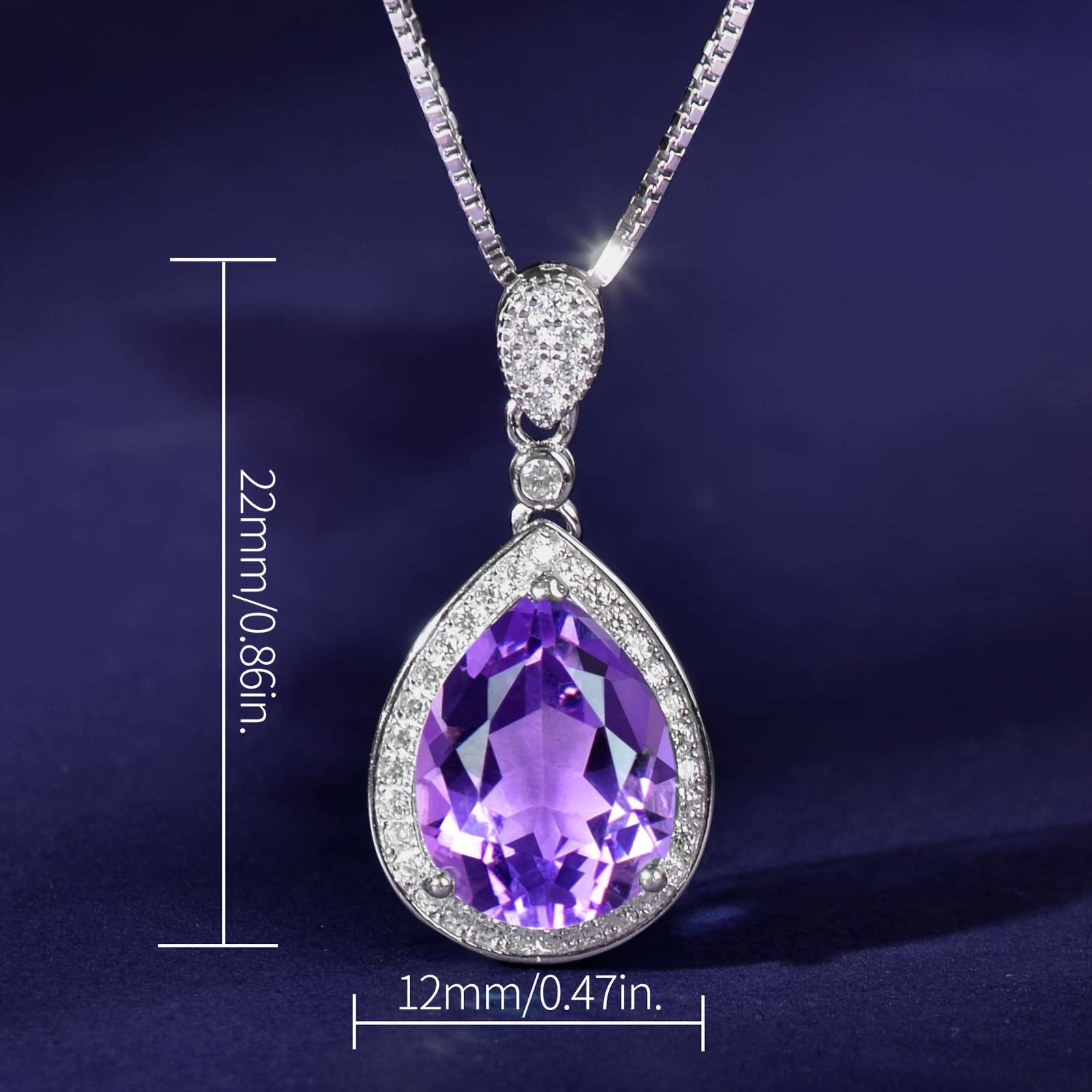 925 Silver Natural Amethyst Pendant Water Drop Shape Large and Fashionable Simple and Versatile High-end Pendant with 17.72inch 925 Silver Necklace as a Mother's Day Gift - Image 2