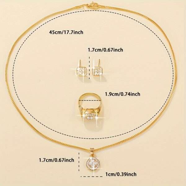 4PCS Women's Fashion Square Jewelry Set - Minimalist Style, Glass Inlay, Alloy Base, Suitable for Everyday Wear, Perfect for Teacher's Day/Back to School/Graduation Season - Image 4