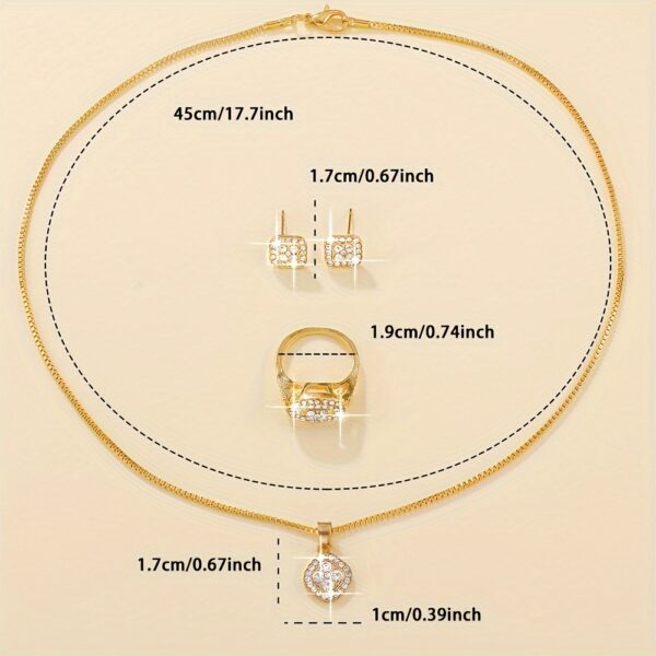 4PCS Women's Fashion Square Jewelry Set - Minimalist Style, Glass Inlay, Alloy Base, Suitable for Everyday Wear, Perfect for Teacher's Day/Back to School/Graduation Season - Image 4
