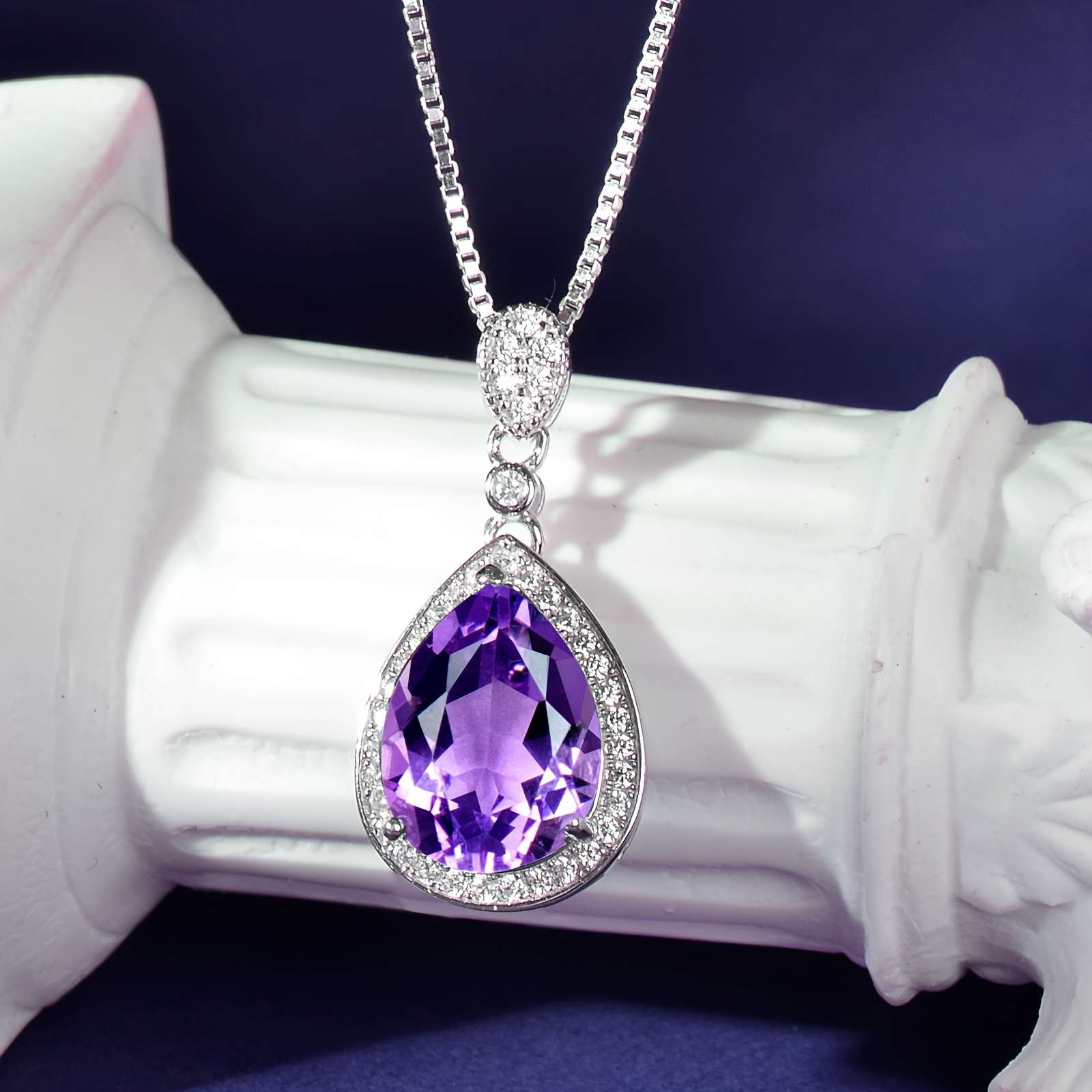 925 Silver Natural Amethyst Pendant Water Drop Shape Large and Fashionable Simple and Versatile High-end Pendant with 17.72inch 925 Silver Necklace as a Mother's Day Gift - Image 4
