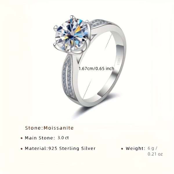 Gemstone Women's 3.0ct 9mm Moissanite Engagement Ring for Women 925 Sterling Silvery Anniversary Wedding Fashion Gift Jewelry - Image 7