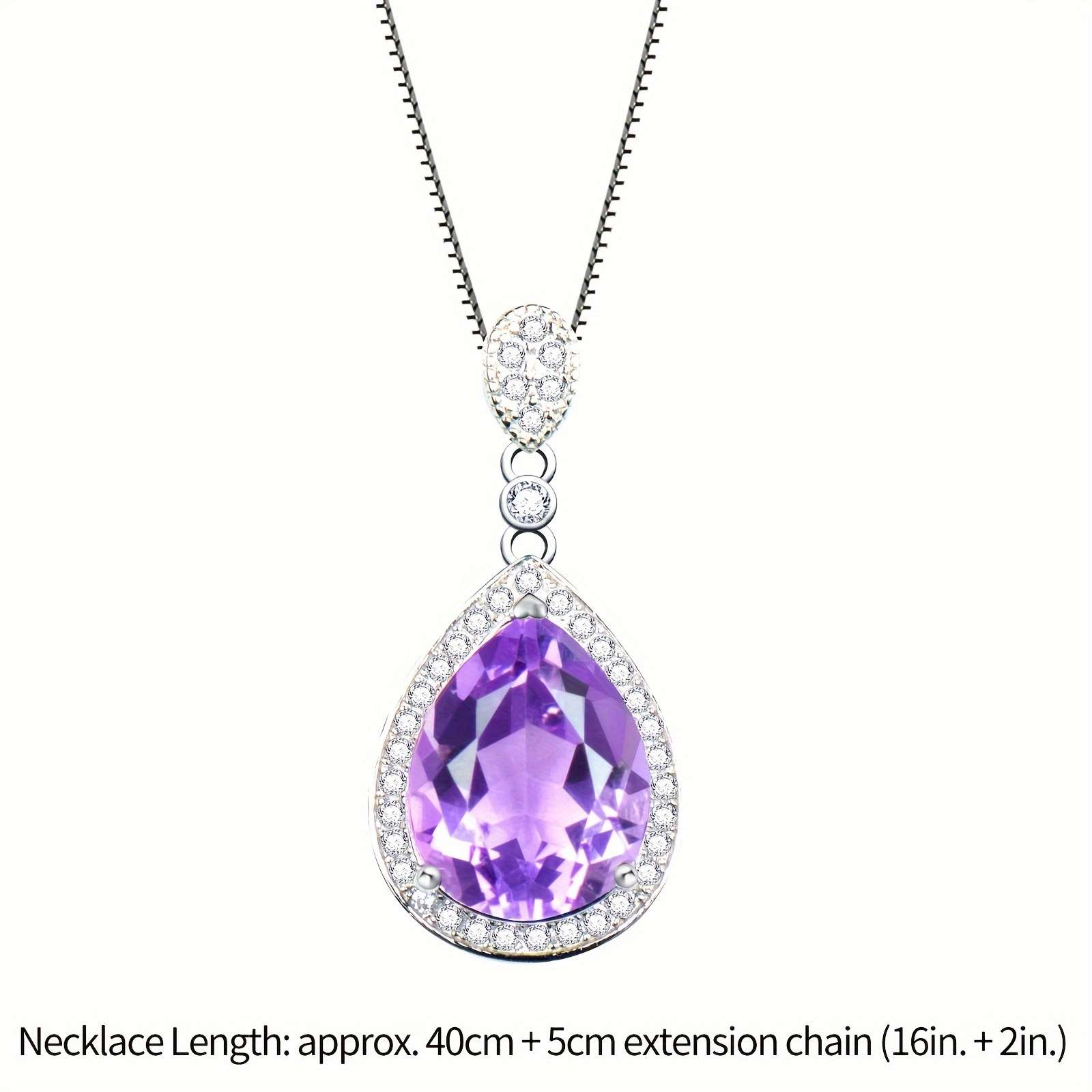 925 Silver Natural Amethyst Pendant Water Drop Shape Large and Fashionable Simple and Versatile High-end Pendant with 17.72inch 925 Silver Necklace as a Mother's Day Gift - Image 3