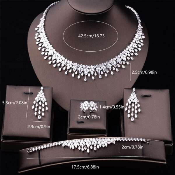 Middle Eastern Dazzling Droplet Synthetic Zirconia Bridal Jewelry Set, 18K Golden-Plated Droplet Pendant Necklace, Earrings, Bracelet & Ring, 4pcs Opulent Banquet Jewelry Set - Image 5