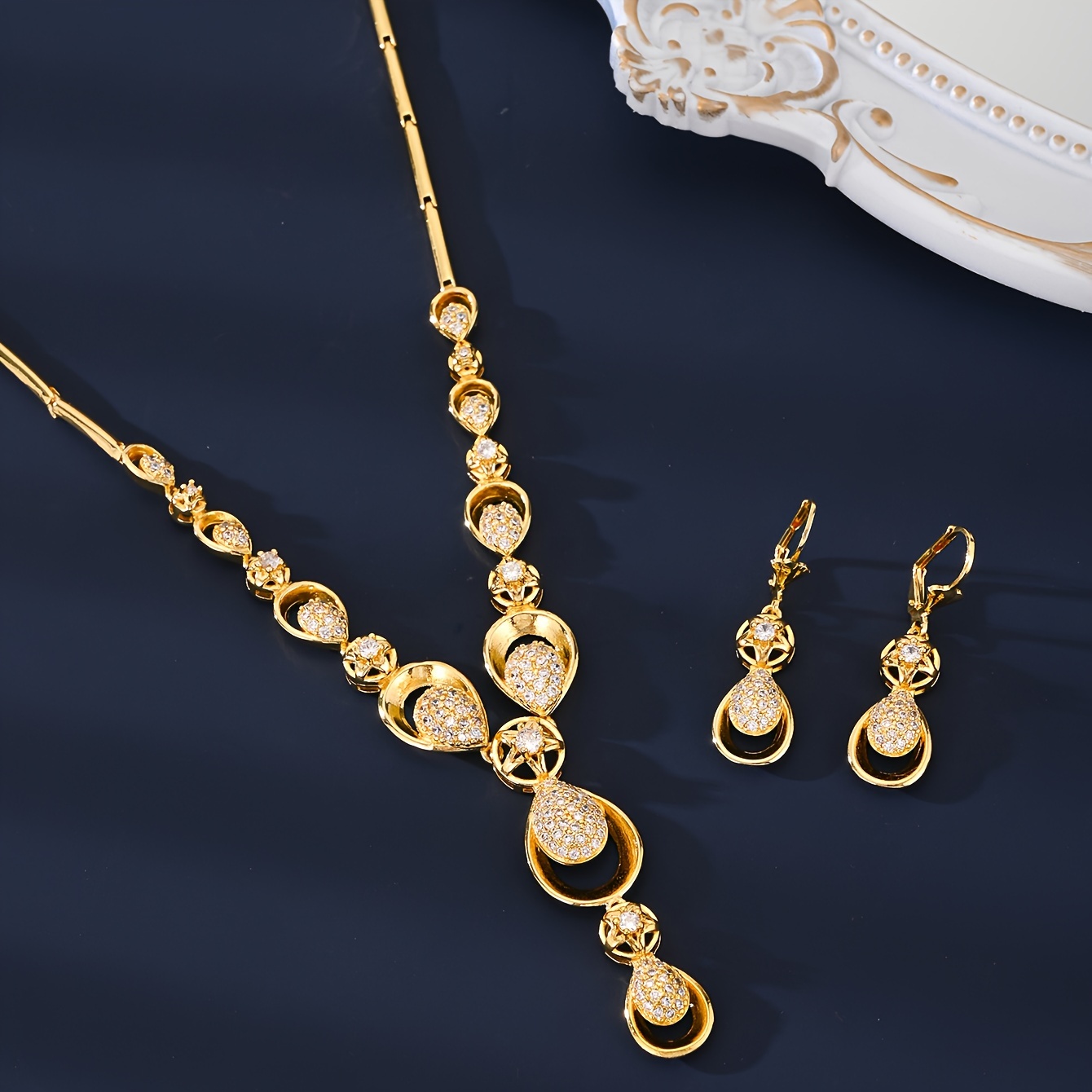 5pcs/set Fashionable Copper Cubic Zirconia Decoration Flower and Water Drop Detail Jewelry Set for Women'S Daily Life, Banquet, Wedding - Image 6