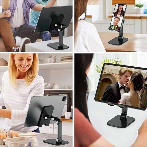 1pc Adjustable Phone Stand Holder, ABS Material, Foldable & Detachable, Compatible with 10.16-27.94 cm Smartphones/iPad/Tablet, Anti-Skid & Anti-Scratch Pads, Desk Mount - Black, Adjustable Gadget Holder | Foldable Design | Durable Abs Resin - Image 9