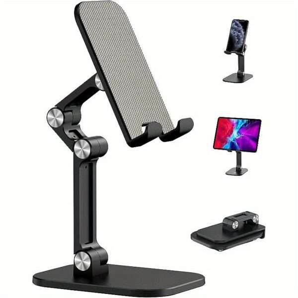 1pc Adjustable Phone Stand Holder, ABS Material, Foldable & Detachable, Compatible with 10.16-27.94 cm Smartphones/iPad/Tablet, Anti-Skid & Anti-Scratch Pads, Desk Mount - Black, Adjustable Gadget Holder | Foldable Design | Durable Abs Resin