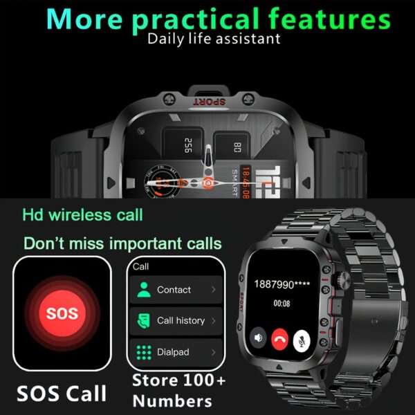 [Rugged Smart] Rugged Smart Watch - Wireless Talk, AI Voice, 100+ Sports Mode - Men's Outdoor Fitness Watch - Image 6