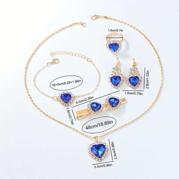 4pcs Luxury Heart-Shaped Earrings, Necklace, Ring, and Hairpin Jewelry Set - Image 4