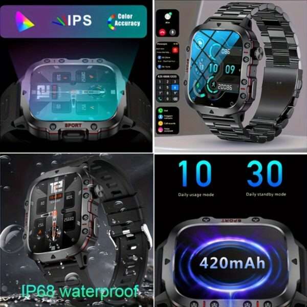 [Rugged Smart] Rugged Smart Watch - Wireless Talk, AI Voice, 100+ Sports Mode - Men's Outdoor Fitness Watch - Image 4