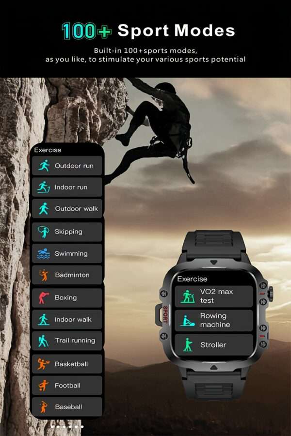 [Rugged Smart] Rugged Smart Watch - Wireless Talk, AI Voice, 100+ Sports Mode - Men's Outdoor Fitness Watch - Image 15
