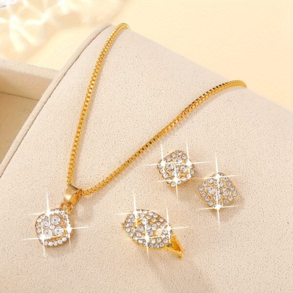 4PCS Women's Fashion Square Jewelry Set - Minimalist Style, Glass Inlay, Alloy Base, Suitable for Everyday Wear, Perfect for Teacher's Day/Back to School/Graduation Season - Image 3