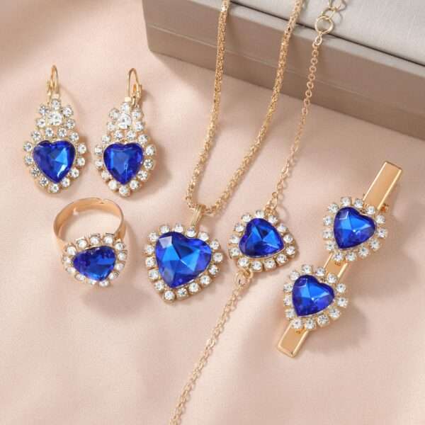 4pcs Luxury Heart-Shaped Earrings, Necklace, Ring, and Hairpin Jewelry Set - Image 3