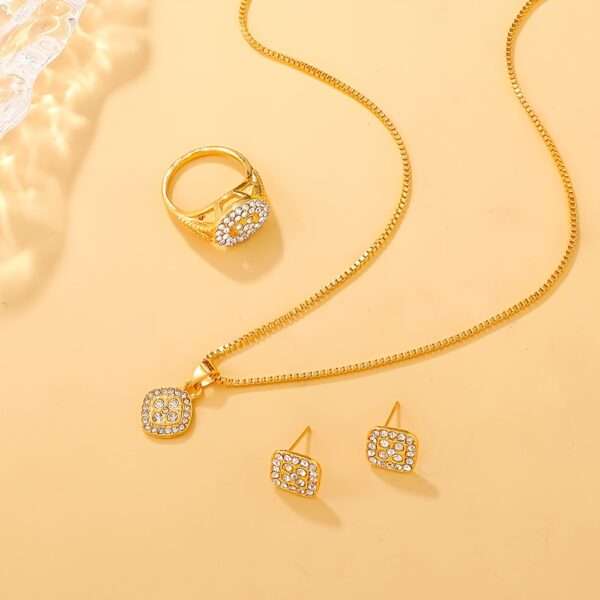 4PCS Women's Fashion Square Jewelry Set - Minimalist Style, Glass Inlay, Alloy Base, Suitable for Everyday Wear, Perfect for Teacher's Day/Back to School/Graduation Season - Image 5