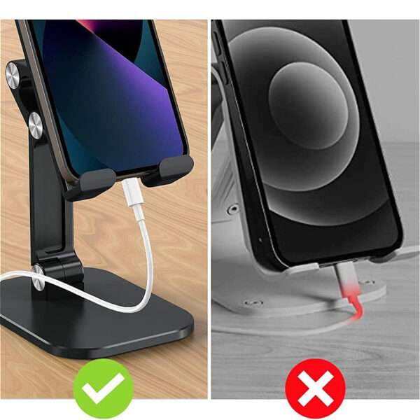 1pc Adjustable Phone Stand Holder, ABS Material, Foldable & Detachable, Compatible with 10.16-27.94 cm Smartphones/iPad/Tablet, Anti-Skid & Anti-Scratch Pads, Desk Mount - Black, Adjustable Gadget Holder | Foldable Design | Durable Abs Resin - Image 10