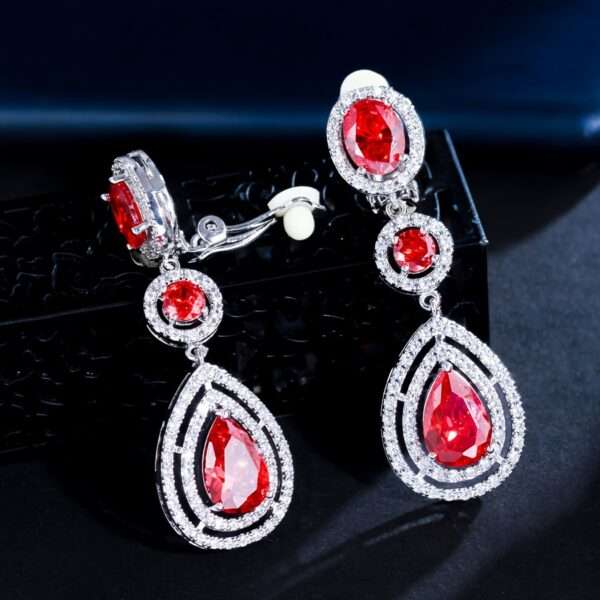 Luxury Shiny Blue Zirconia Elegant Long Bridal Wedding Evening Party Clip On Earrings for Women Vintage Engagement Birthday Mothers Day Banquet Jewelry - Image 6