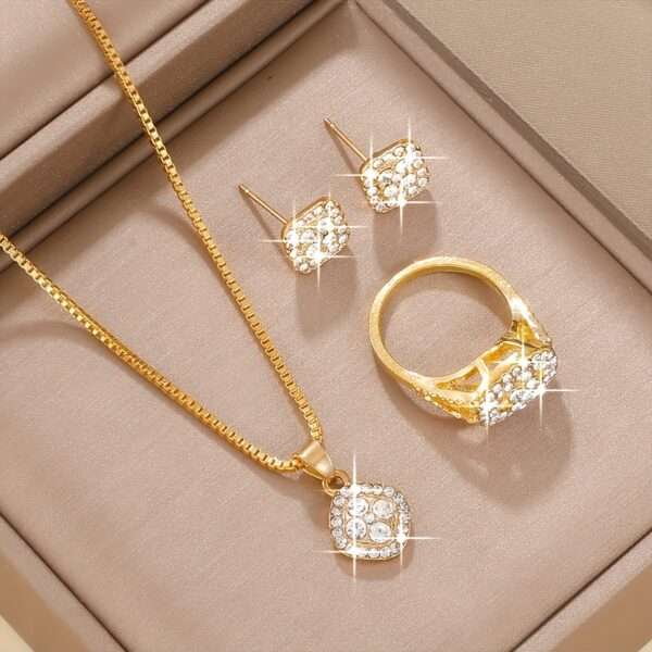 4PCS Women's Fashion Square Jewelry Set - Minimalist Style, Glass Inlay, Alloy Base, Suitable for Everyday Wear, Perfect for Teacher's Day/Back to School/Graduation Season