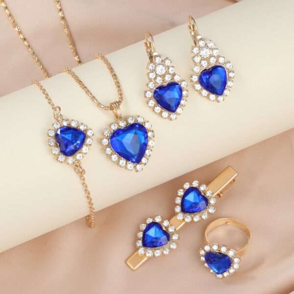 4pcs Luxury Heart-Shaped Earrings, Necklace, Ring, and Hairpin Jewelry Set - Image 2