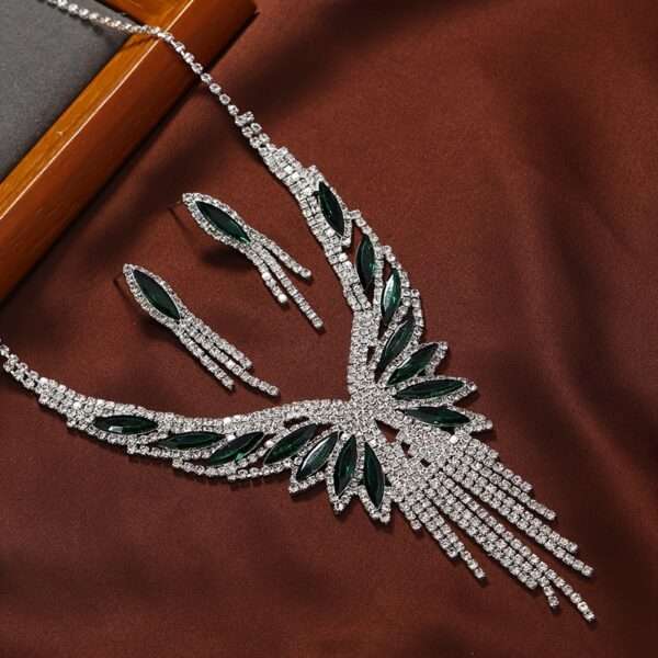 Dangle Earrings + Necklace Glamorous Jewelry Set Sparkling Tassel Design Paved Rhinestone Pick A Color U Prefer Evening Party Decor - Image 2