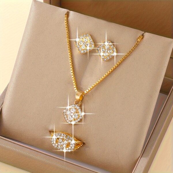4PCS Women's Fashion Square Jewelry Set - Minimalist Style, Glass Inlay, Alloy Base, Suitable for Everyday Wear, Perfect for Teacher's Day/Back to School/Graduation Season - Image 2