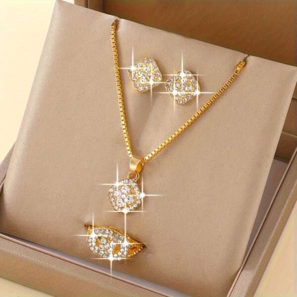 4PCS Women's Fashion Square Jewelry Set - Minimalist Style, Glass Inlay, Alloy Base, Suitable for Everyday Wear, Perfect for Teacher's Day/Back to School/Graduation Season - Image 2