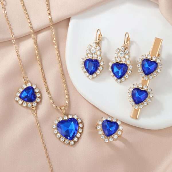 4pcs Luxury Heart-Shaped Earrings, Necklace, Ring, and Hairpin Jewelry Set - Image 5