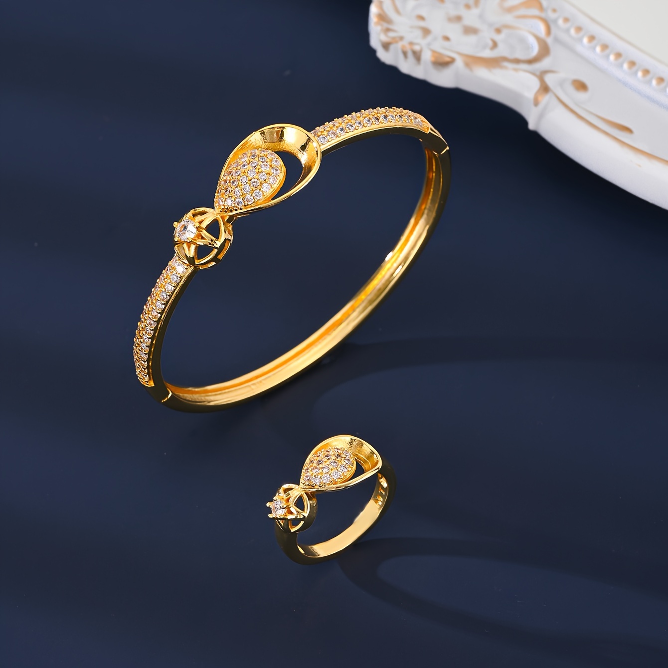 5pcs/set Fashionable Copper Cubic Zirconia Decoration Flower and Water Drop Detail Jewelry Set for Women'S Daily Life, Banquet, Wedding - Image 5