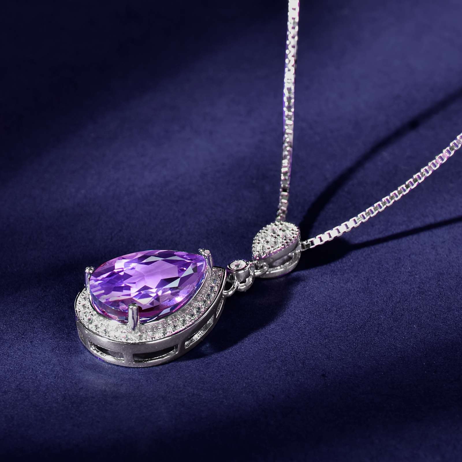 925 Silver Natural Amethyst Pendant Water Drop Shape Large and Fashionable Simple and Versatile High-end Pendant with 17.72inch 925 Silver Necklace as a Mother's Day Gift - Image 5