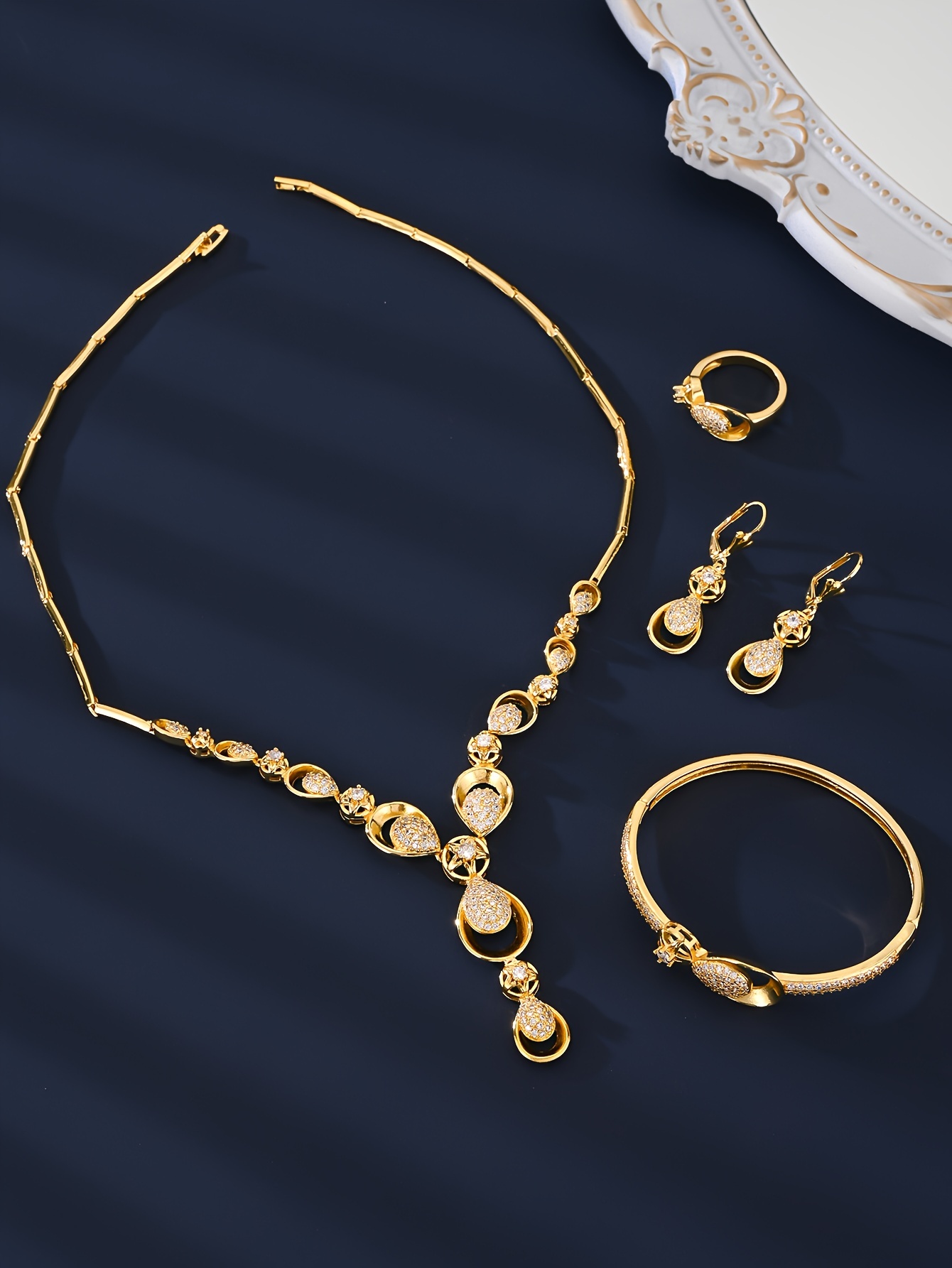 5pcs/set Fashionable Copper Cubic Zirconia Decoration Flower and Water Drop Detail Jewelry Set for Women'S Daily Life, Banquet, Wedding - Image 8