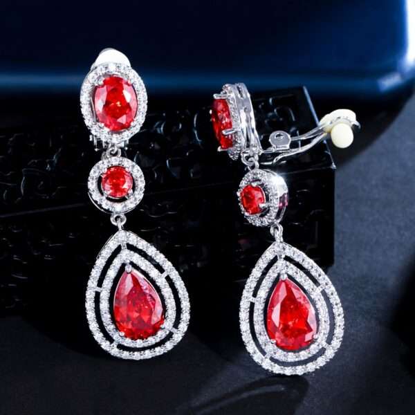 Luxury Shiny Blue Zirconia Elegant Long Bridal Wedding Evening Party Clip On Earrings for Women Vintage Engagement Birthday Mothers Day Banquet Jewelry - Image 10