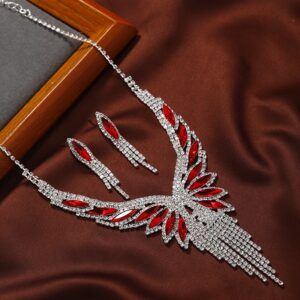 Dangle Earrings + Necklace Glamorous Jewelry Set Sparkling Tassel Design Paved Rhinestone Pick A Color U Prefer Evening Party Decor