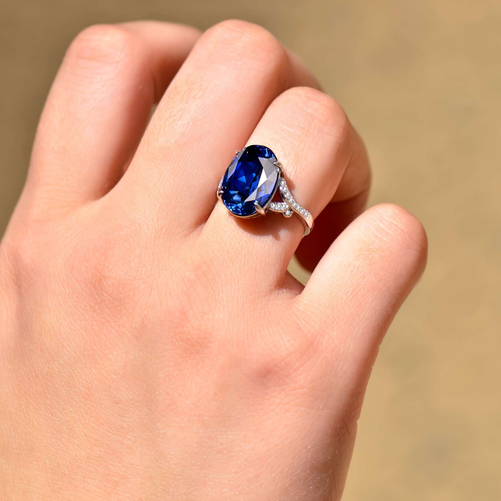 1pc Elegant 925 Sterling Silvery Adjustable Ring with Synthetic Blue Sapphire, Fashionable Simple Design, Personalized Faux Gemstone, Ideal Gift for Mother on Special Occasions - CUANAIR - Image 4