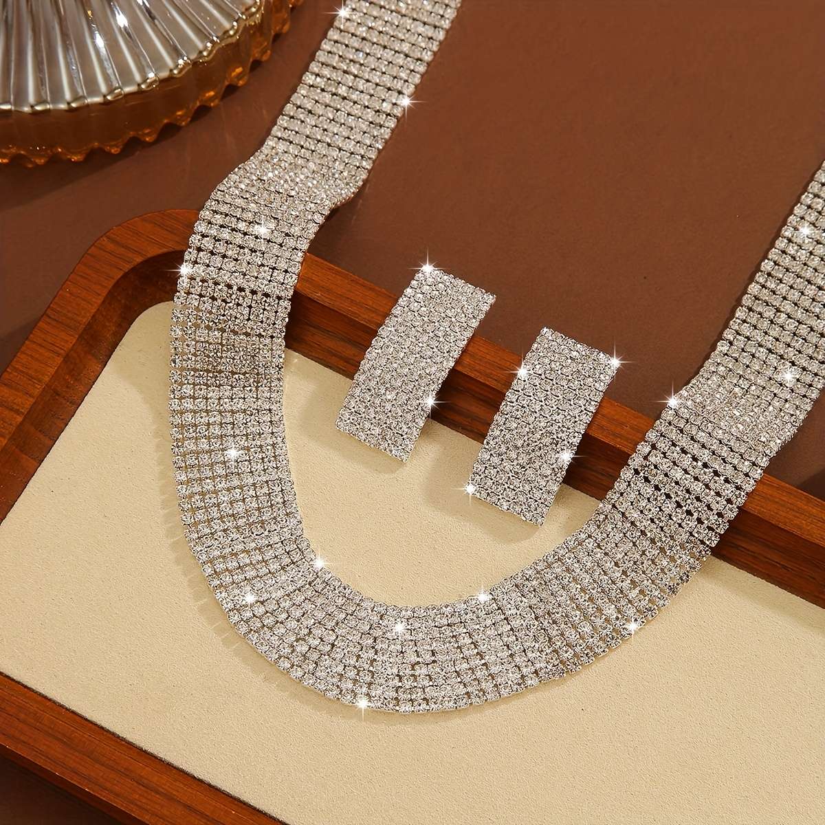 3pcs Luxury Trendy Necklace and Earrings Set for Evening Dress, Bridal Wedding Photography Jewelry Two-Piece Set - Image 2