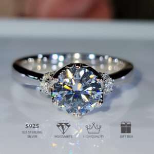 1pc 1 Carat Round Moissanite Ring, Fashion Unique Vintage Ring S925 Silvery Ring, Wedding Promise EngaSynthetic Gemstoneent Ring, Anniversary Birthday Gifts Christmas Gifts