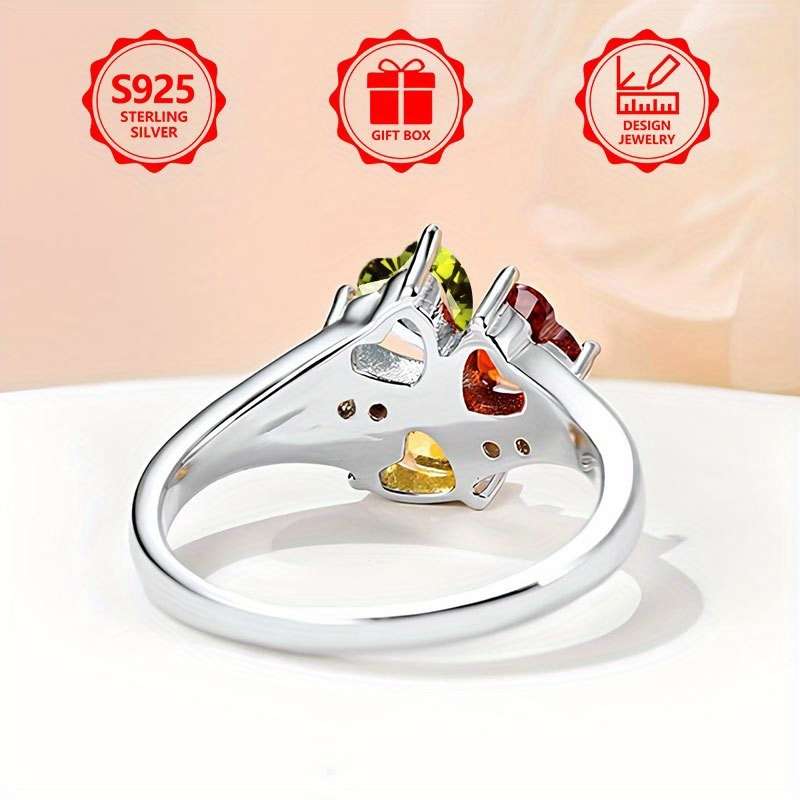 925 Sterling Silver Women'S Ring, Fashionable and Unique Design with 3 Colorful Synthetic Cubic Zirconia Stones, Perfect for Parties, Travel, Gifting to Family, or Friends, Birthday Present, Includes Gift Box - Image 5